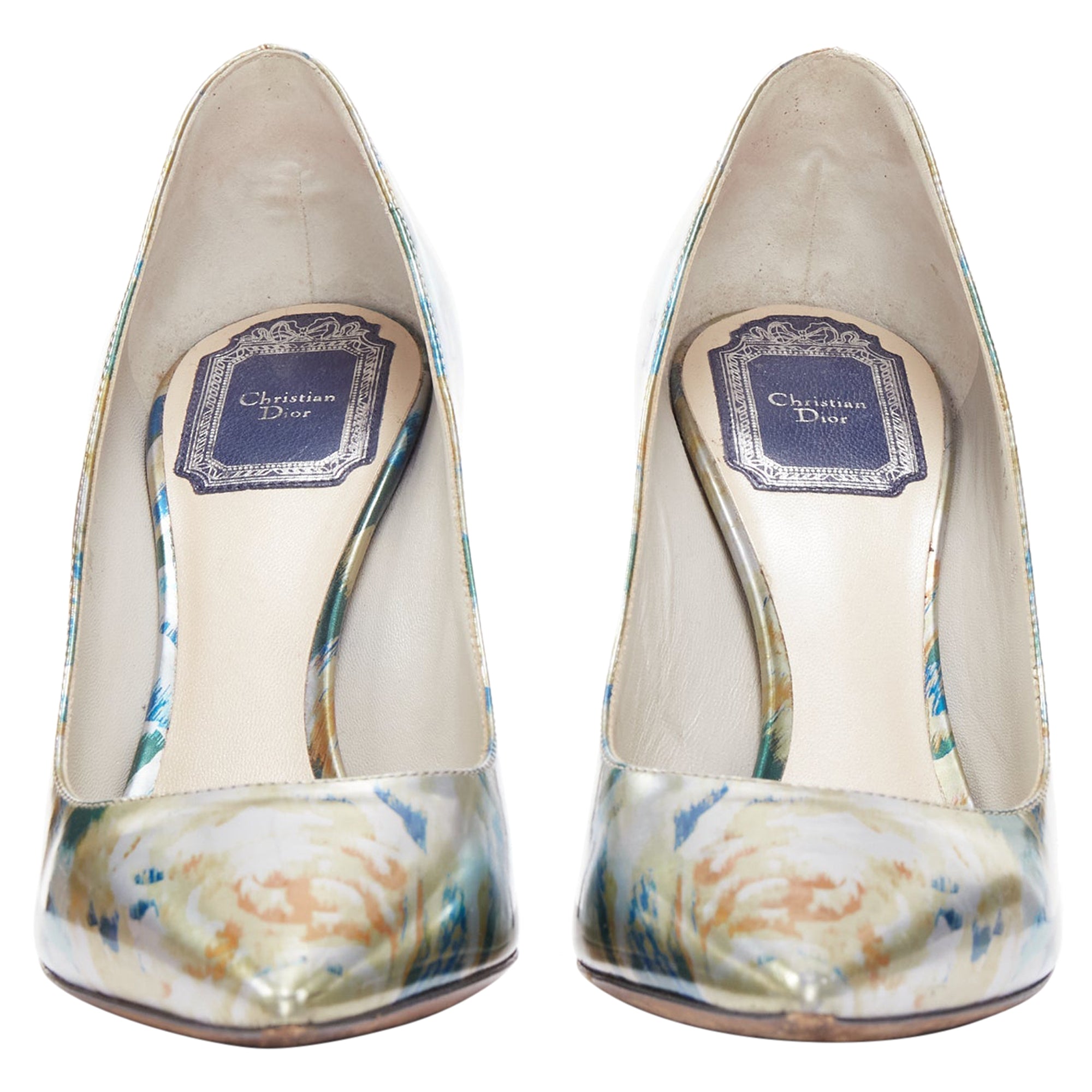 Dior Raf Simons Metallic Abstract Print Pointy Pumps