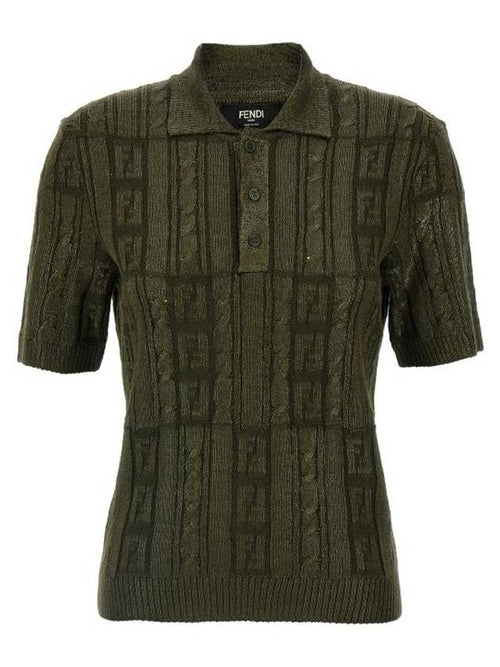 Fendi FF Motif Wool Polo Shirt Green
