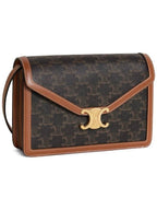 CELINE Triomphe Canvas Calfskin Shoulder Bag Tan