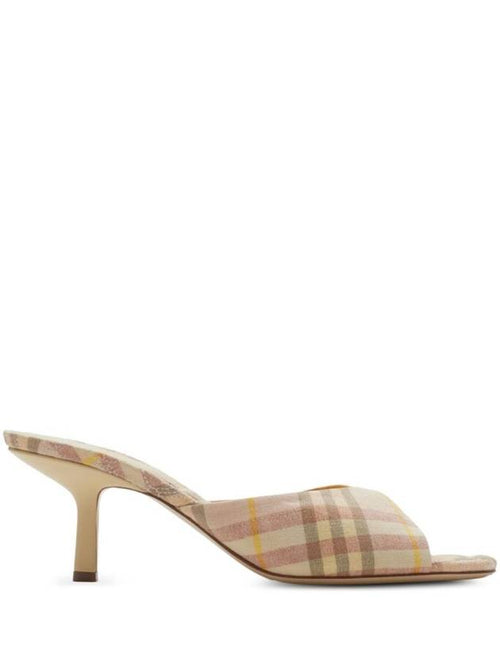 Burberry Mews Checked Linen Blend Low Kitten Heel Mule Teacup