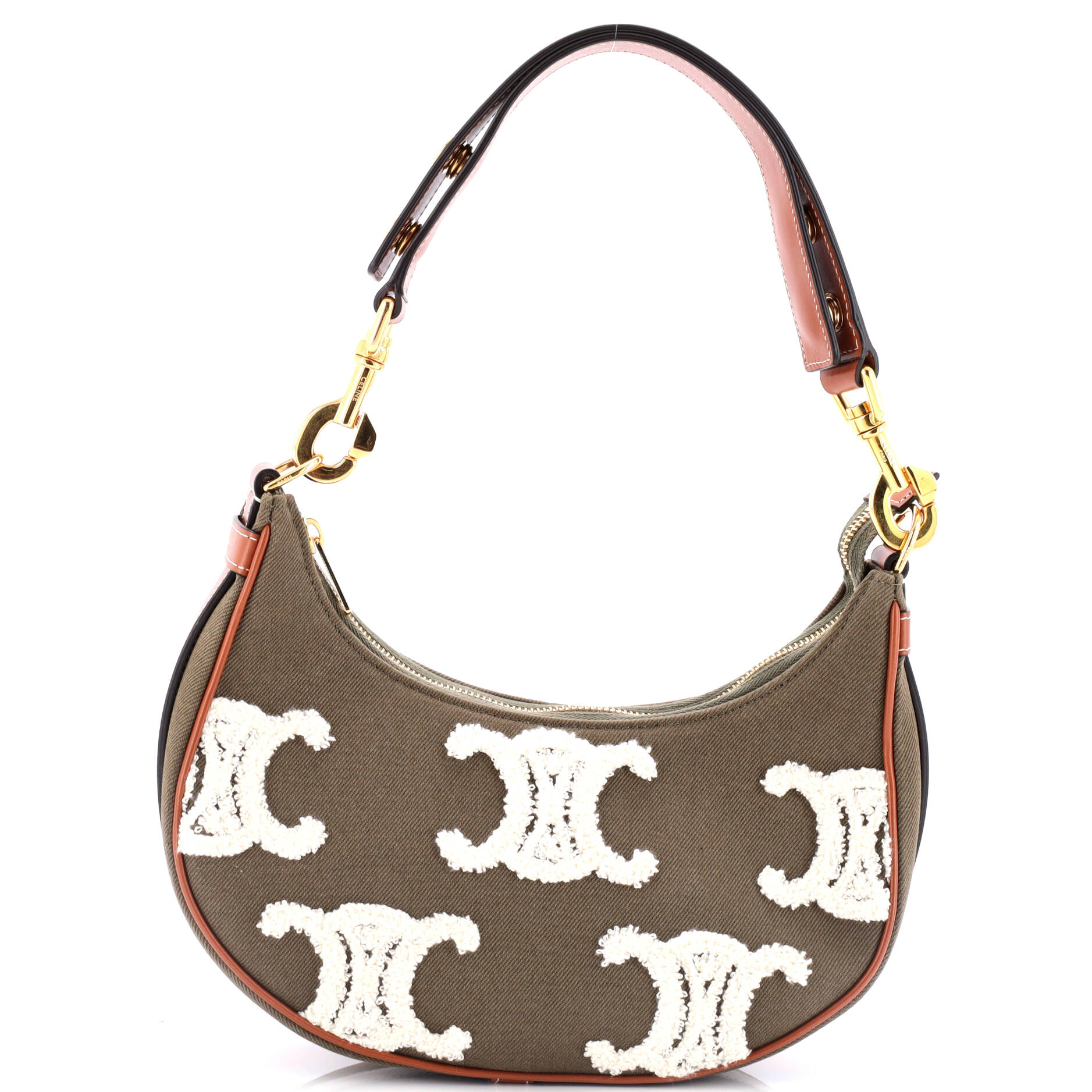 Celine Ava Strap Bag Triomphe Bouclette Embroidered Cotton Medium