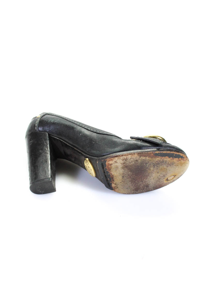 Chloe Womens Leather Double D Ring High Block Heel Pumps Black