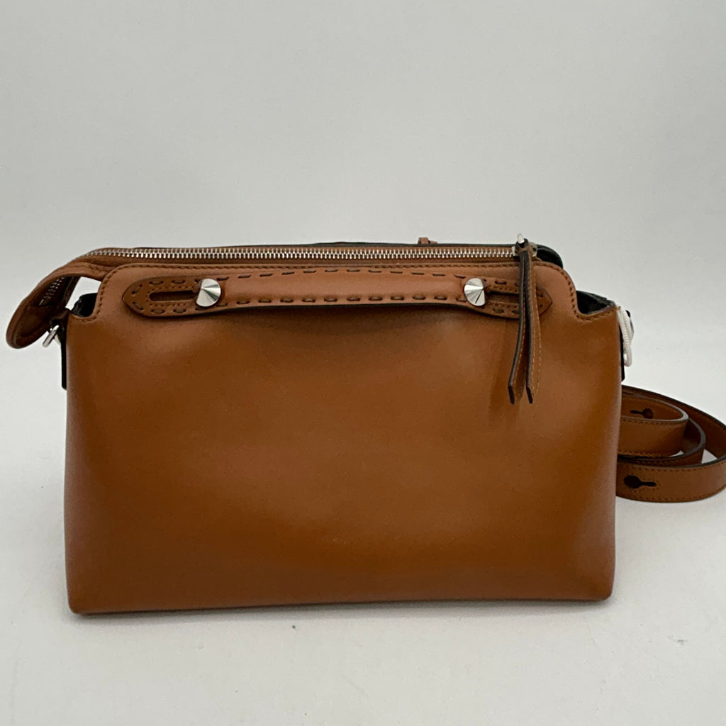 FENDI Vitello King Logo Embossed Medium By The Way Boston Bag Cuoio LA30267