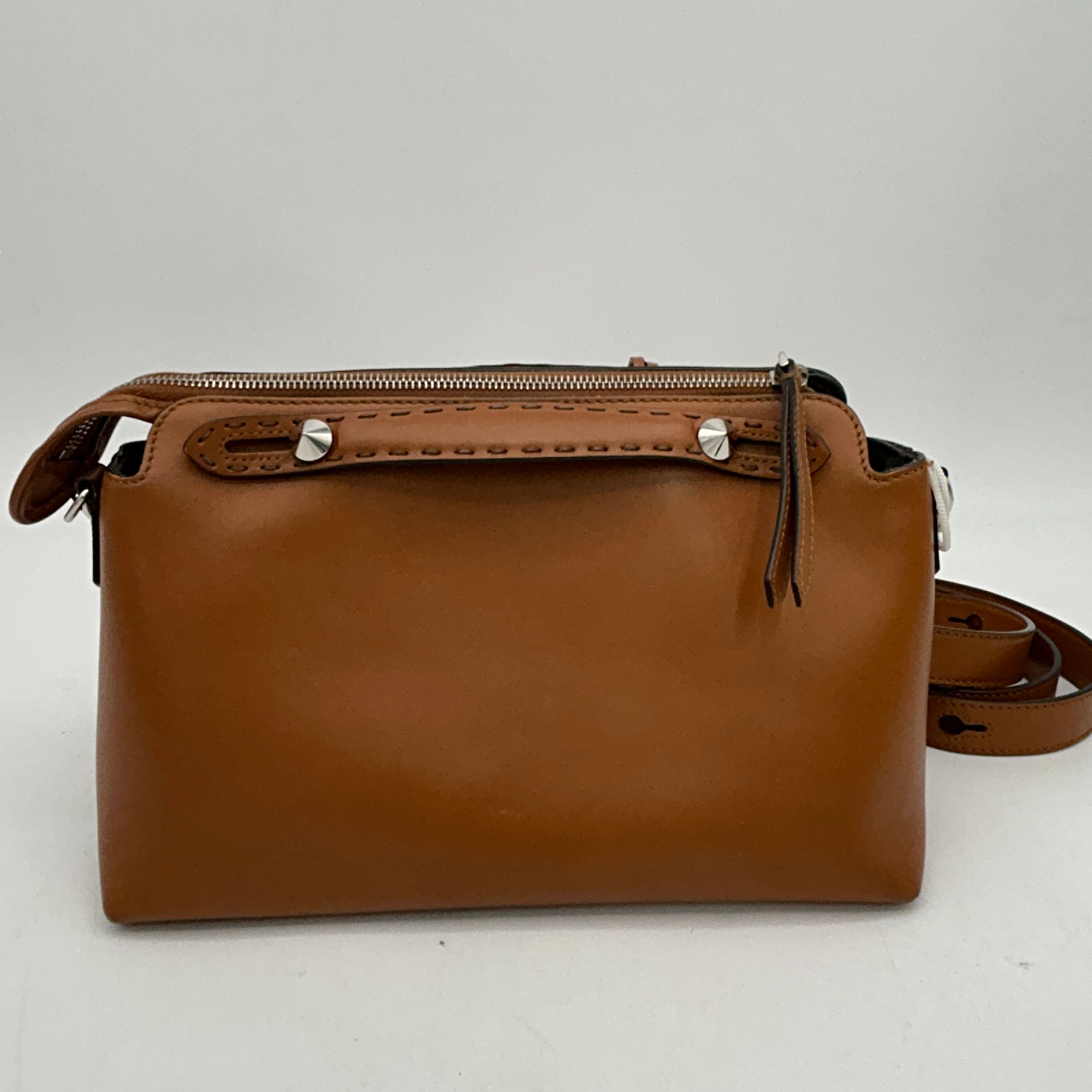 FENDI Vitello King Logo Embossed Medium By The Way Boston Bag Cuoio LA30267