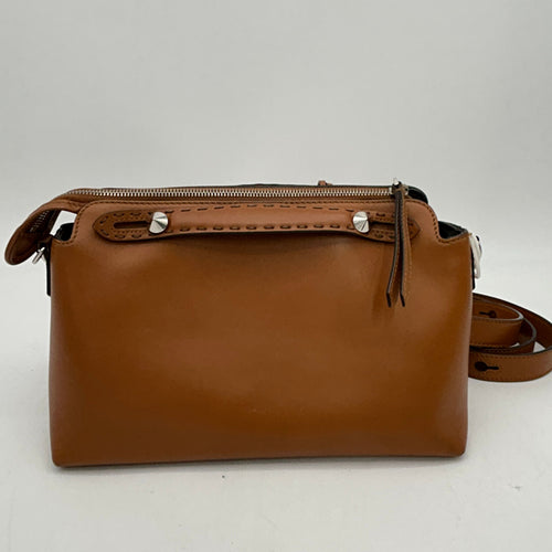 FENDI Vitello King Logo Embossed Medium By The Way Boston Bag Cuoio LA30267