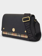 Burberry Medium Note Bag in Black Leather and Vintage Check