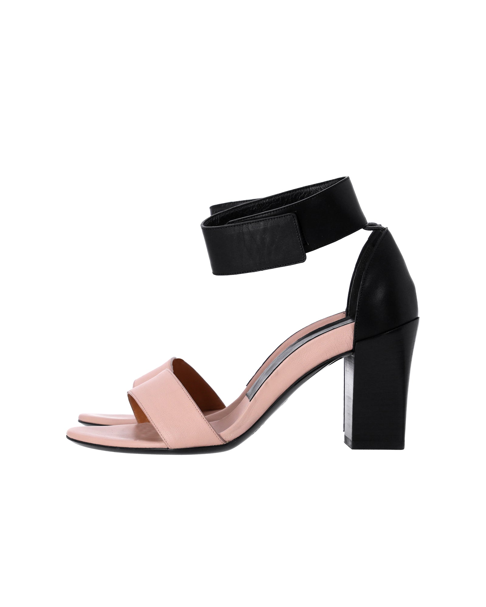 Chloe Two-Tone Ankle Strap Sandals in Black and Pink Leather