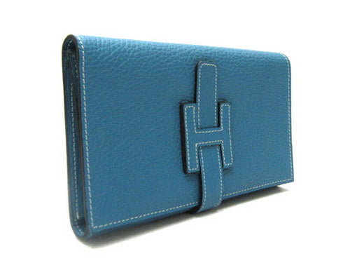 Hermes Wallet H1125 Wallet Cow Leather Blue