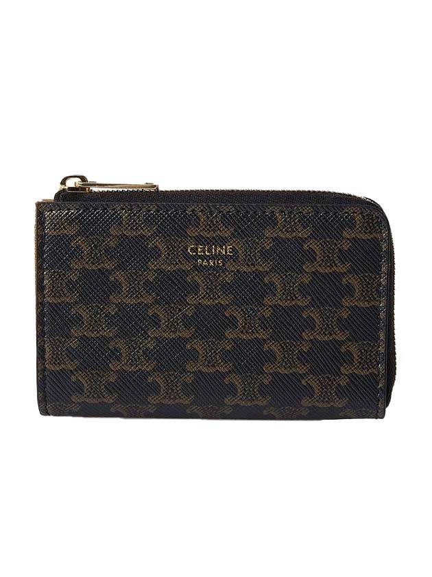 CELINE Triomphe Print Zipper Coin Wallet Tan