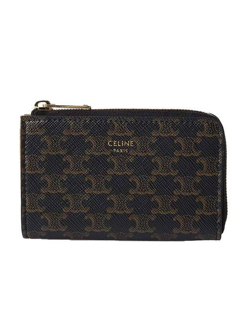 CELINE Triomphe Print Zipper Coin Wallet Tan