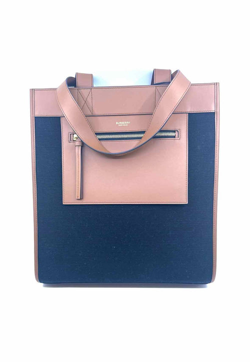 BURBERRY Black, Brown Leather Canvas Solid Handbag