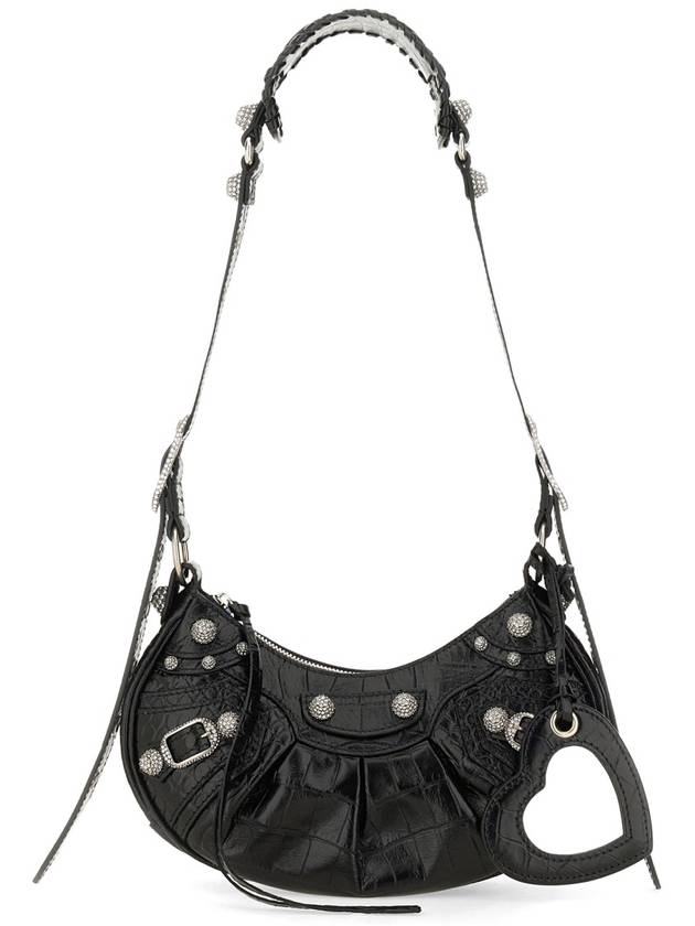 Balenciaga Le Cagole Crocodile Embossed Shoulder Bag Black