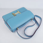 Hermes Calf Leather Message Bag H020 Light Blue Golden