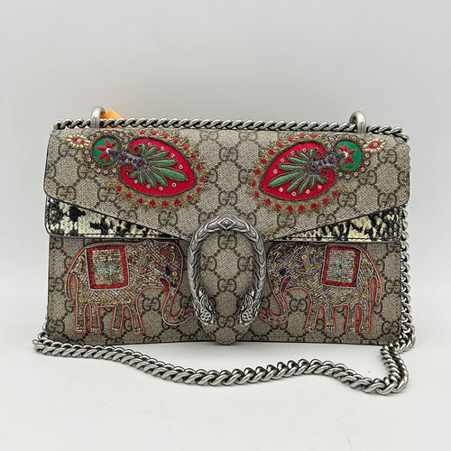 GUCCI GG Supreme Monogram Elaphe Elephant Embroidered Small Dionysus Shoulder Bag  2506042405