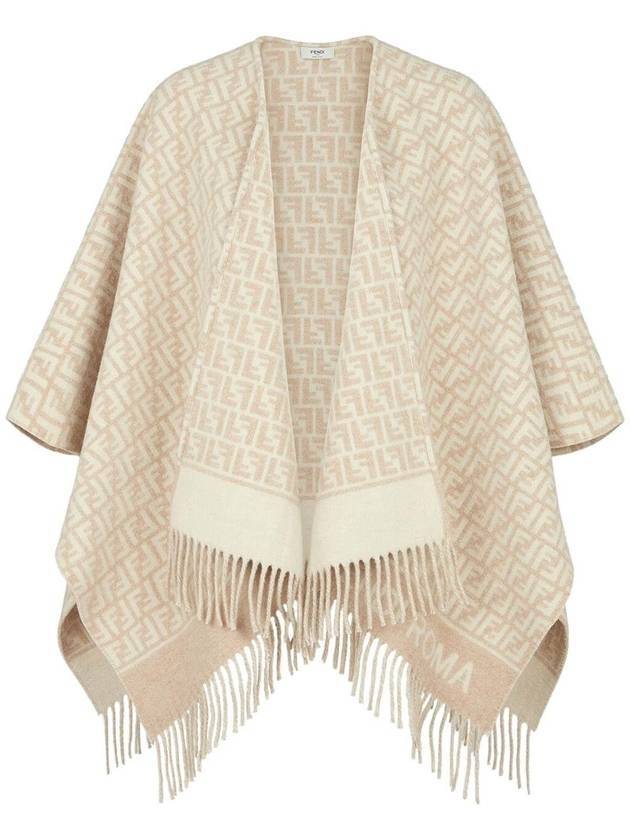 Fendi Roma Allover Logo Wool Cashmere Cape White