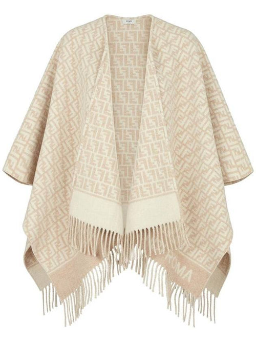 Fendi Roma Allover Logo Wool Cashmere Cape White