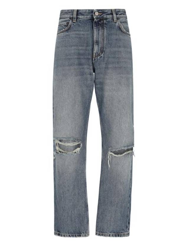 Balenciaga Vintage Effect Denim Straight Jeans Blue