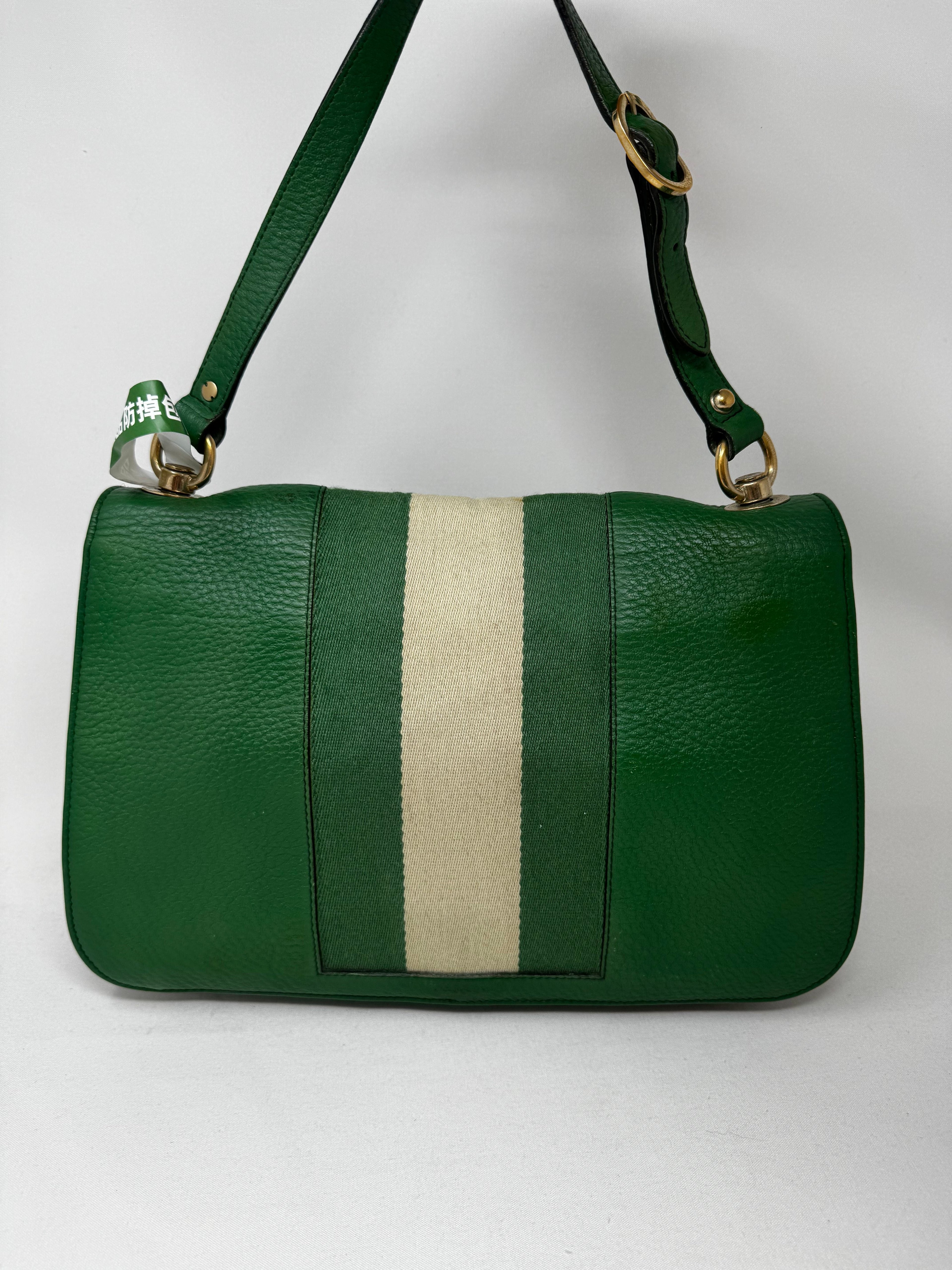 GUCCI Pebbled Calfskin Web Blondie Hobo Green B20-87