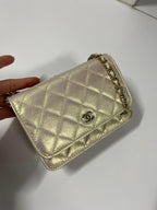 CHANEL - Ivory Iridescent Quilted Lambskin Mini Wallet on Chain
