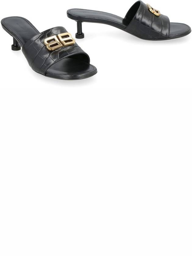 Balenciaga Crocodile Print Leather Groupie Sandal Heels Black
