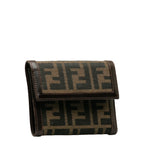 Fendi Zucca Double Folded Wallet Brown Canvas Leather