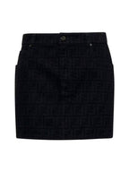 Fendi FF Denim Mini A-line Skirt Black