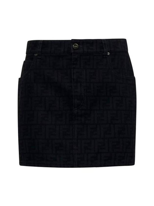 Fendi FF Denim Mini A-line Skirt Black