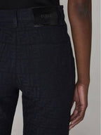 Fendi Jacquard Logo Monogram Cotton Straight Pants Dark Blue