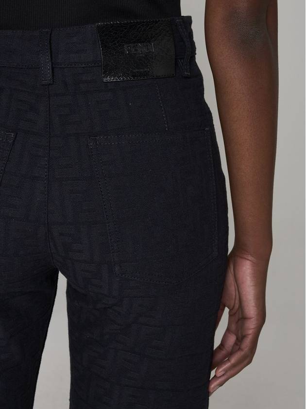 Fendi Jacquard Logo Monogram Cotton Straight Pants Dark Blue