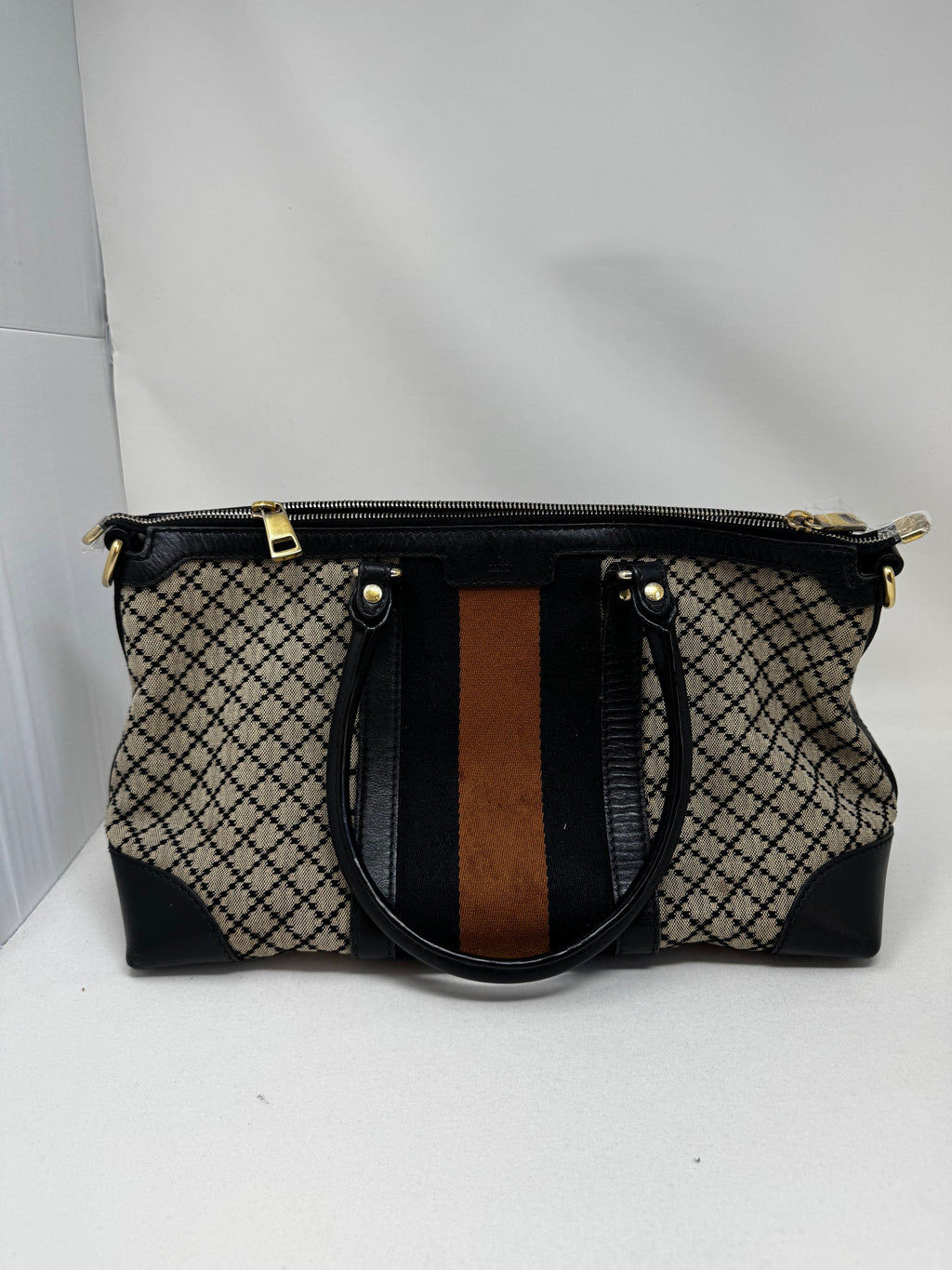 Gucci | Bags | Gucci Diamante 2way Beigeblackbrown Ladies Canvas Leather Tote Bag BJ1-11