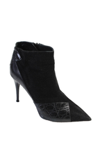 Chloe Womens Patchwork Embossed Zipped Stiletto Booties Black