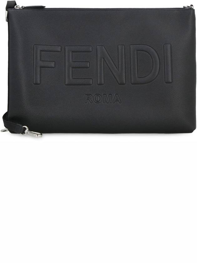 Fendi Embossed Logo Strap Clutch Bag Black