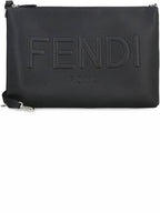 Fendi Embossed Logo Strap Clutch Bag Black
