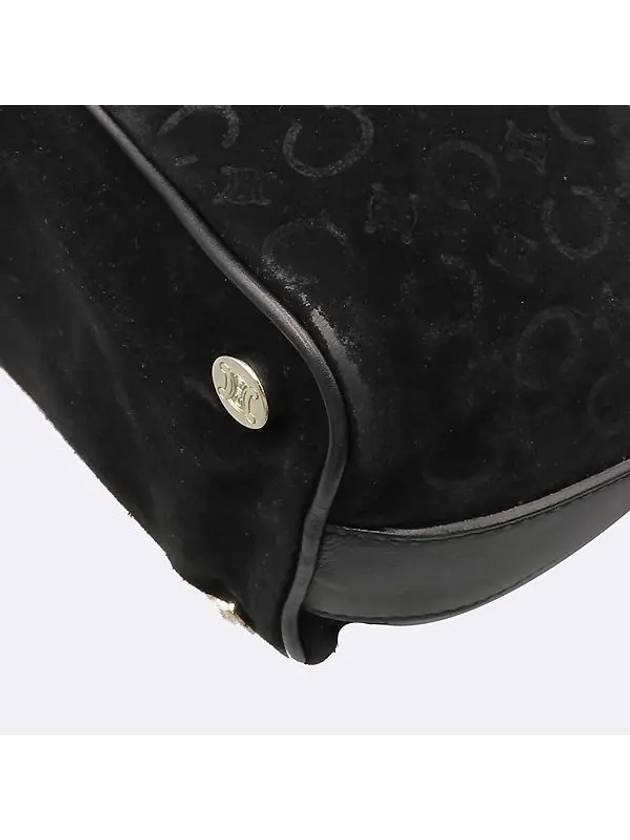 CELINE Black color blazon logo suede shoulder bag