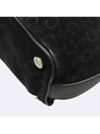 CELINE Black color blazon logo suede shoulder bag