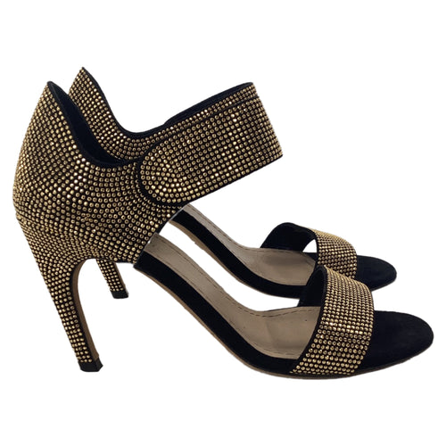 Dior Stud Embellished Couture Choc Ankle Strap Sandals in Black Suede