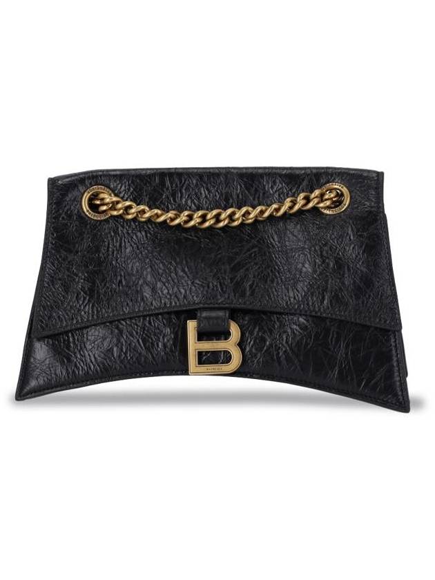 Balenciaga Crush Logo Gold Chain Small Shoulder Bag Black