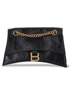 Balenciaga Crush Logo Gold Chain Small Shoulder Bag Black