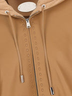 Fendi Leather Zip Up Hoodie Beige