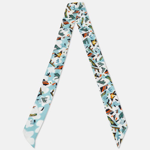 Fendi Teal Blue Printed Silk Bandeau Scarf