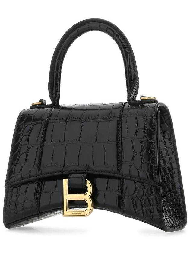 Balenciaga Hourglass Crocodile Embossed Leather XS Tote Bag Black