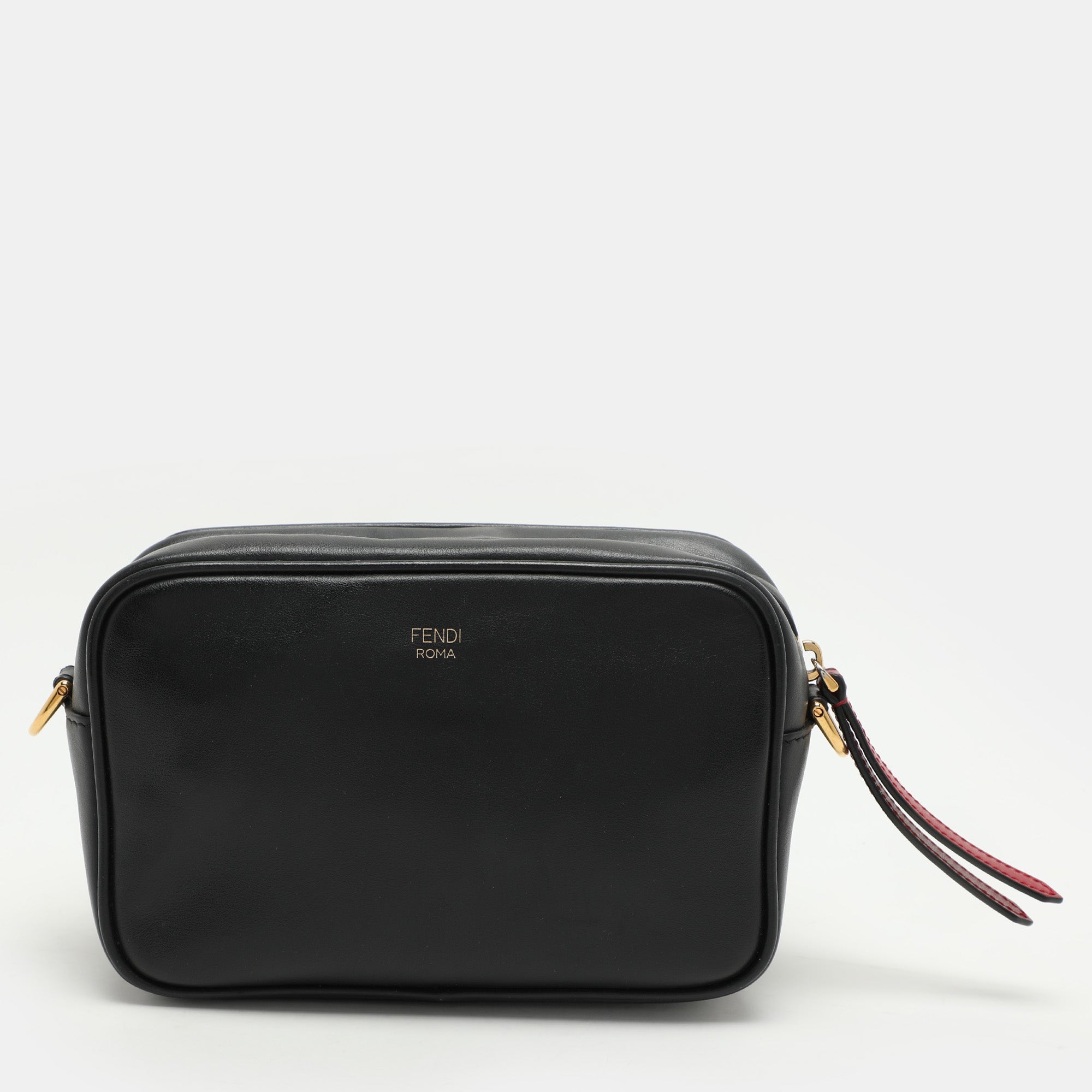Fendi Black/brown Ff Embossed Leather Mini Camera Crossbody Bag
