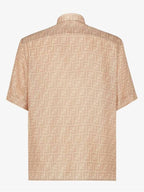Fendi Men's FF Motif Silk Short Sleeve Shirt Beige
