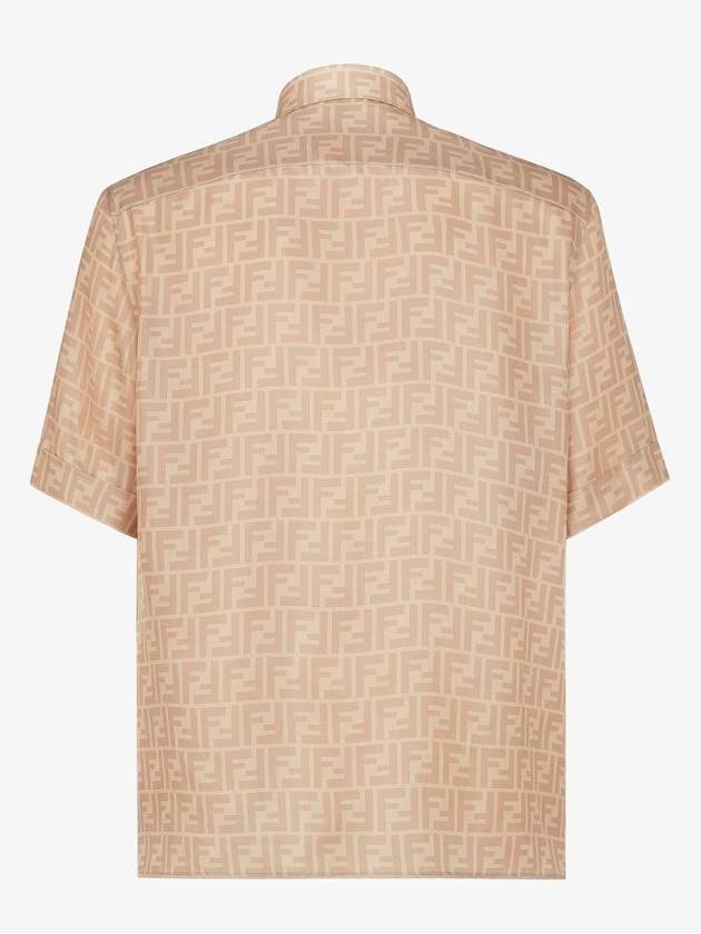 Fendi Men's FF Motif Silk Short Sleeve Shirt Beige