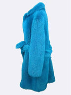 Bottega Veneta 680332 V1DS0 4467 Blue Shearling Fur Lambskin Women s Belt Coat