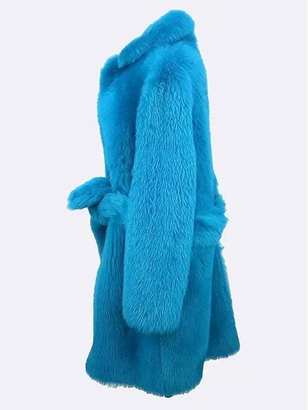 Bottega Veneta 680332 V1DS0 4467 Blue Shearling Fur Lambskin Women s Belt Coat