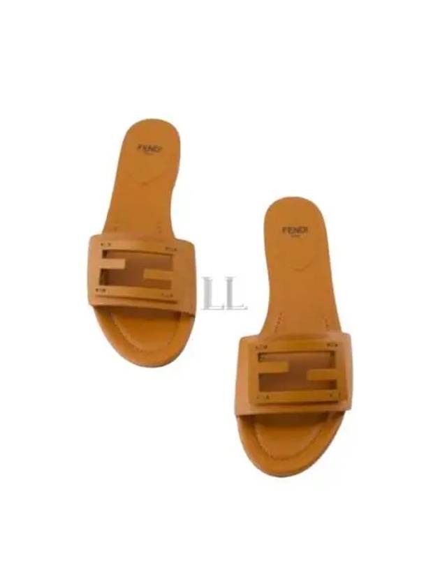 Fendi Baguette FF Logo Leather Slippers Brown