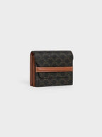 CELINE Triomphe Canvas Strap Business Card Half Wallet Tan