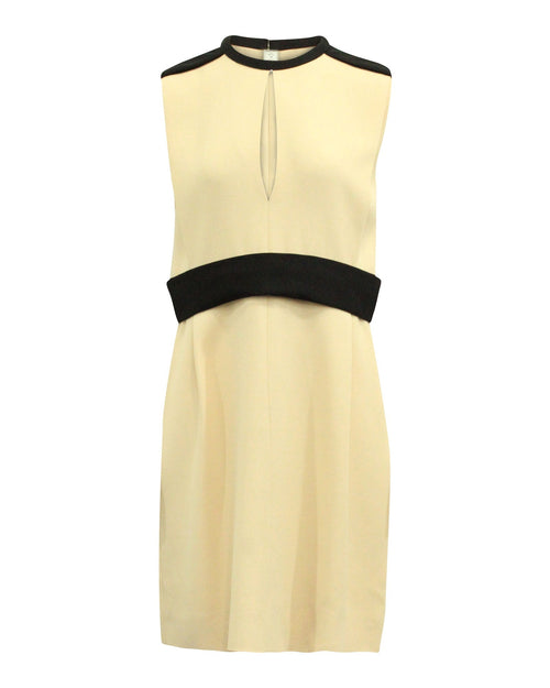 Chloe Two-Tone Sleeveless Keyhole Dress in Beige Viscose