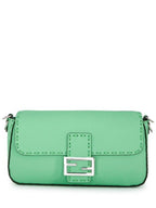 Fendi Baguette Stitch Selleria Leather Shoulder Bag Green